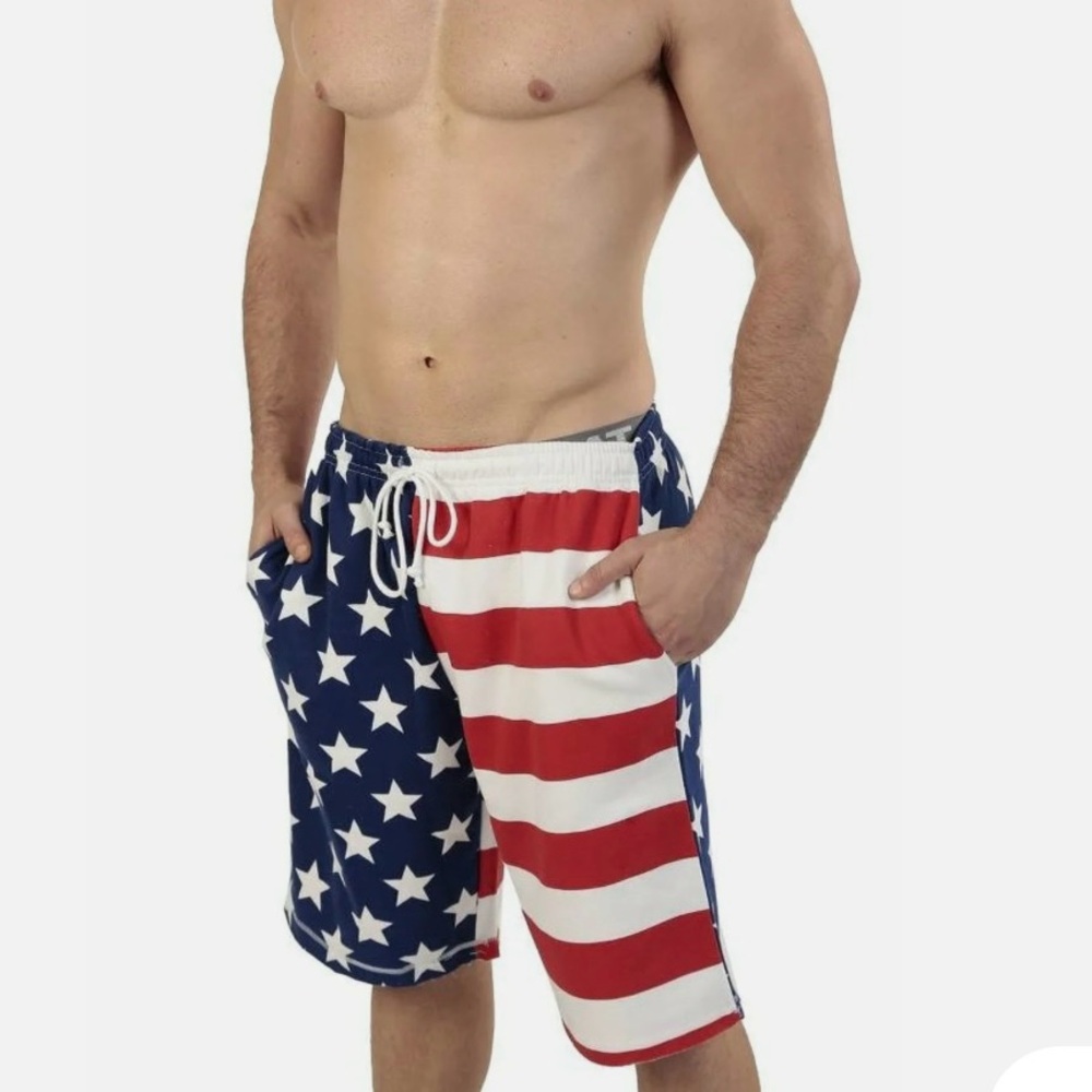 George Patriotic American USA Flag Stars & Stripes Swim Trunks, size 32/34